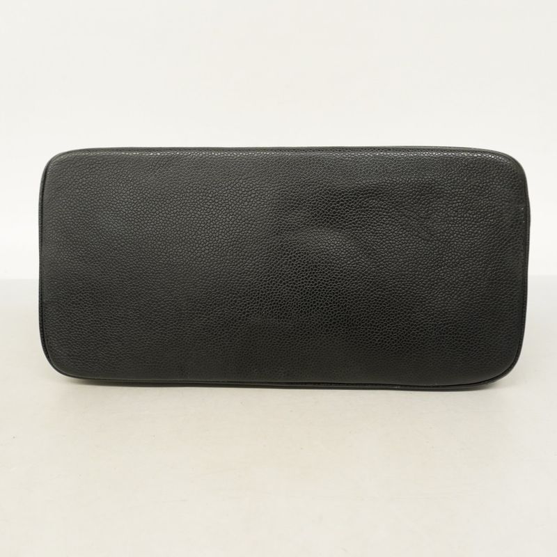 Chanel Tote Bag Reproduction Tote Caviar Skin Black Silver Hardware Women's