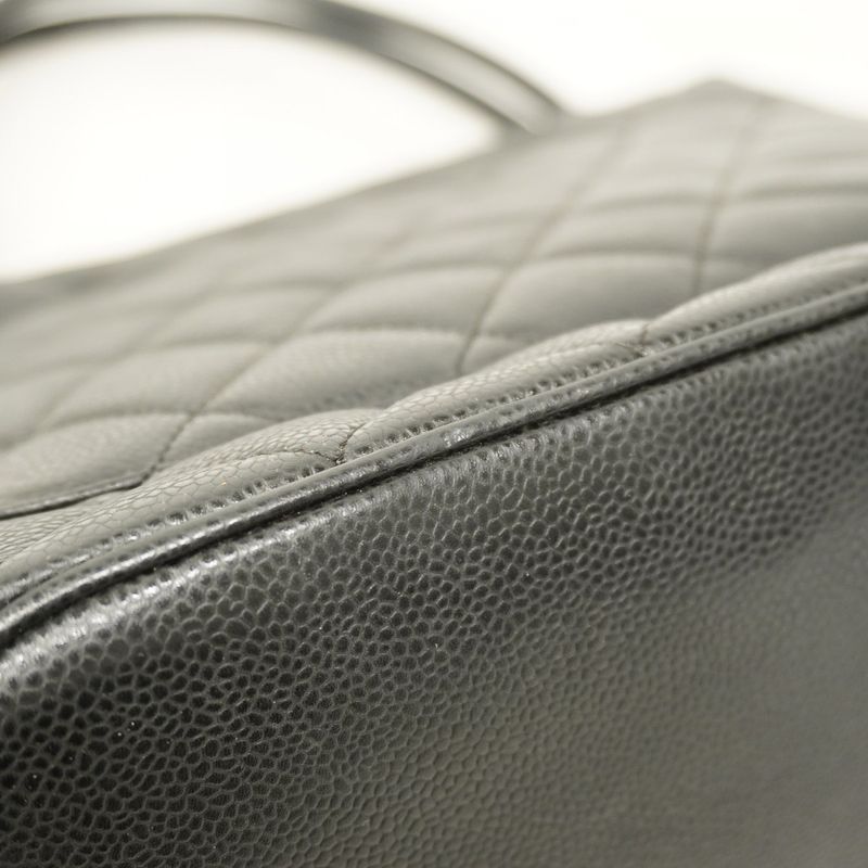 Chanel Tote Bag Reproduction Tote Caviar Skin Black Silver Hardware Women's