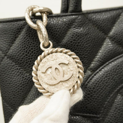 Chanel Tote Bag Reproduction Tote Caviar Skin Black Silver Hardware Women's