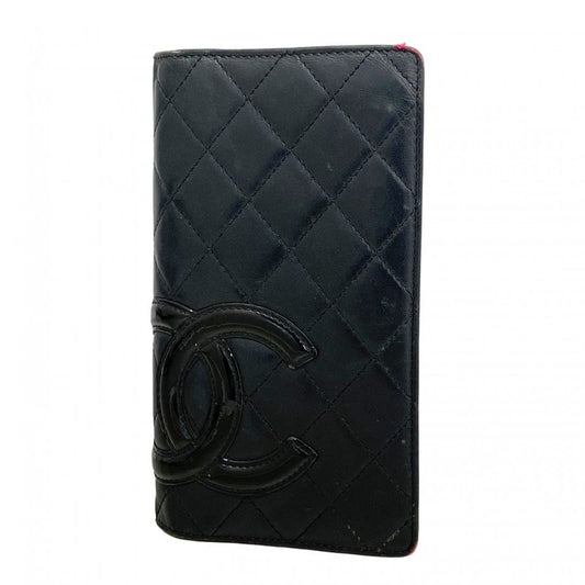 Chanel Long Wallet Cambon Lambskin Black Silver Hardware Women's