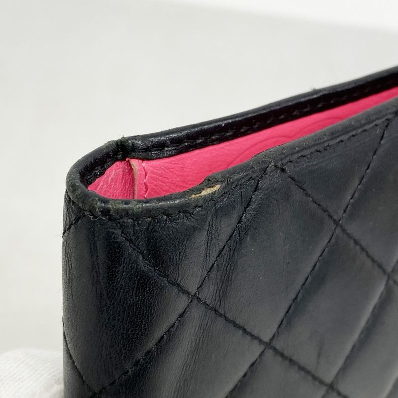 Chanel Long Wallet Cambon Lambskin Black Silver Hardware Women's