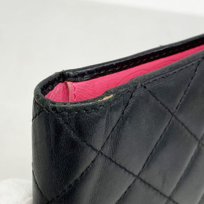 Chanel Long Wallet Cambon Lambskin Black Silver Hardware Women's