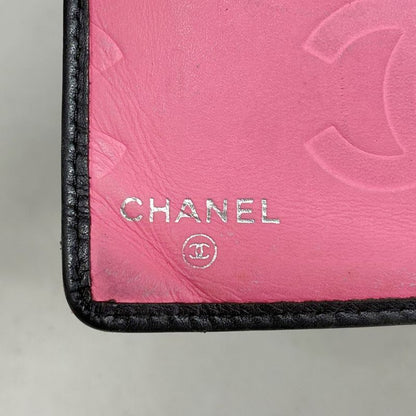 Chanel Long Wallet Cambon Lambskin Black Silver Hardware Women's