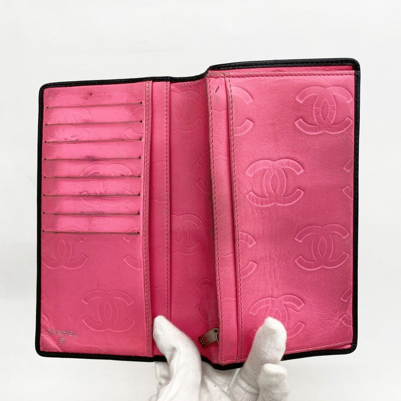 Chanel Long Wallet Cambon Lambskin Black Silver Hardware Women's