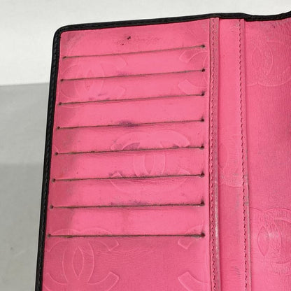 Chanel Long Wallet Cambon Lambskin Black Silver Hardware Women's