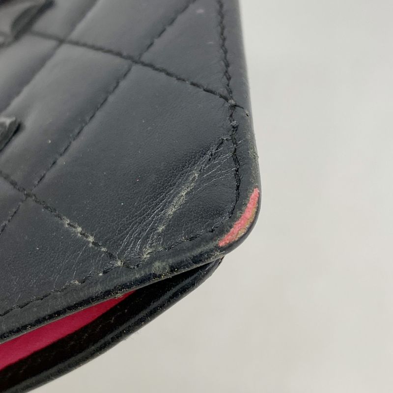 Chanel Long Wallet Cambon Lambskin Black Silver Hardware Women's