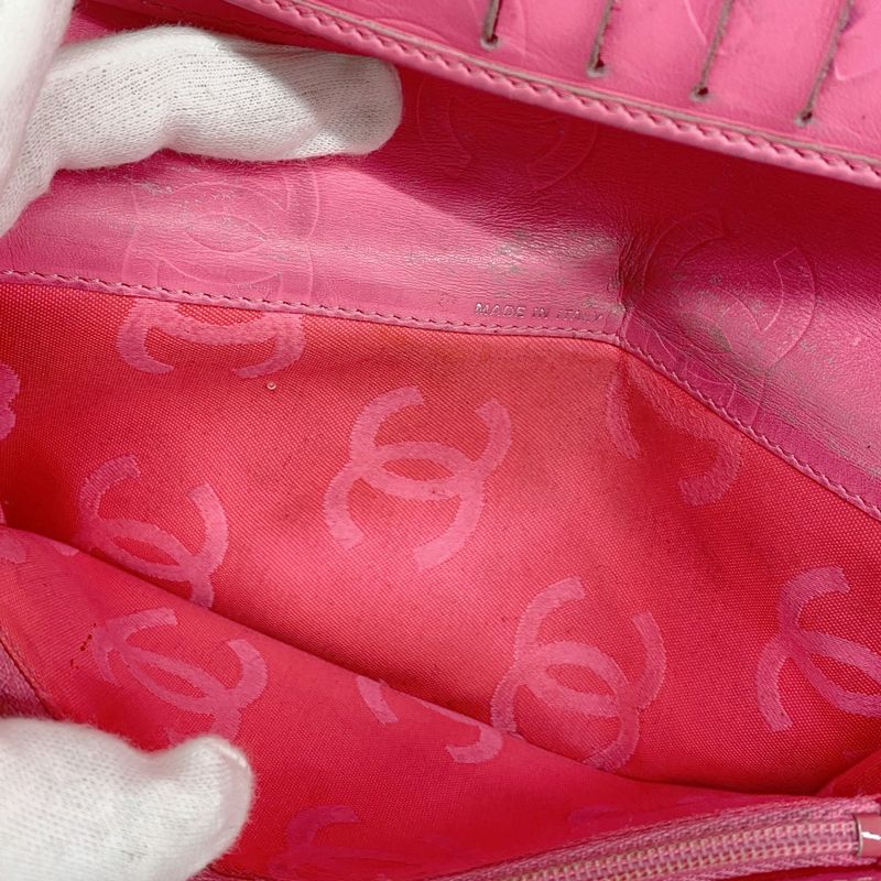 Chanel Long Wallet Cambon Lambskin Black Silver Hardware Women's