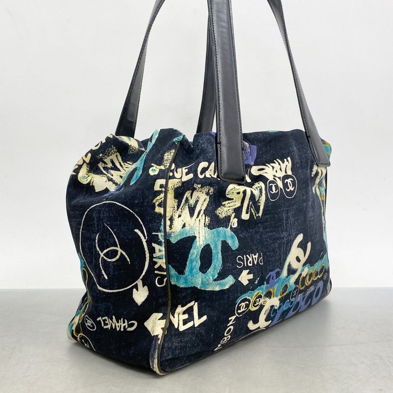 Chanel Tote Bag New Travel Nylon Blue Silver Hardware Women's