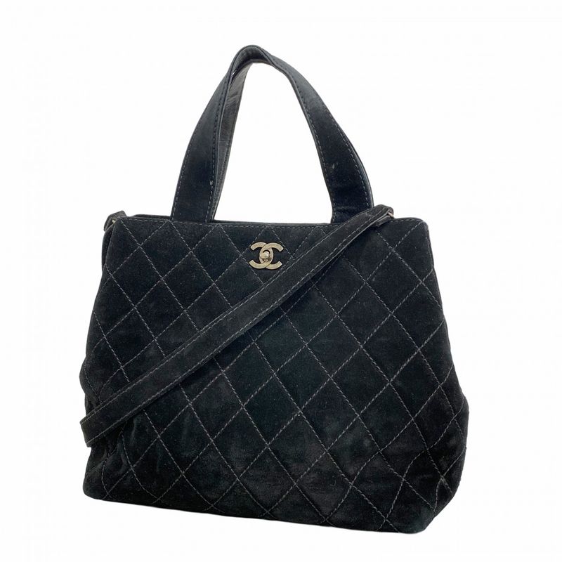 Chanel Handbag Matelasse Suede Black Silver Hardware 2way Bag Ladies