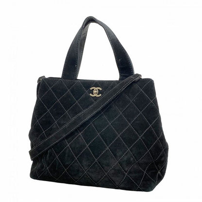 Chanel Handbag Matelasse Suede Black Silver Hardware 2way Bag Ladies