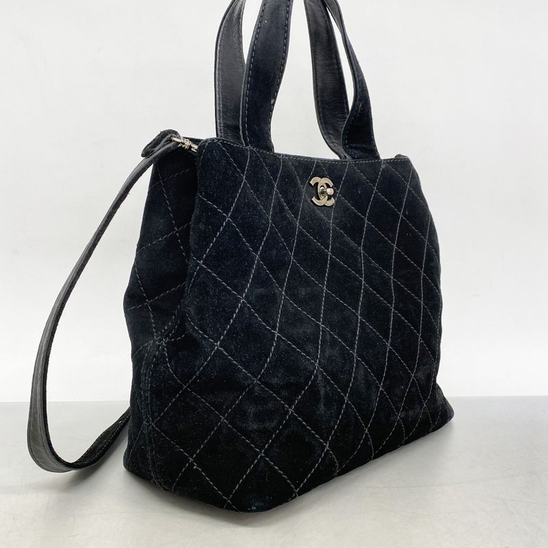 Chanel Handbag Matelasse Suede Black Silver Hardware 2way Bag Ladies