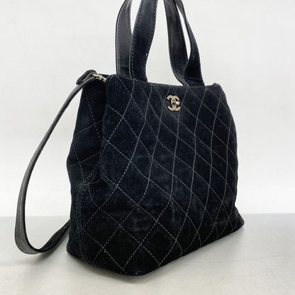 Chanel Handbag Matelasse Suede Black Silver Hardware 2way Bag Ladies