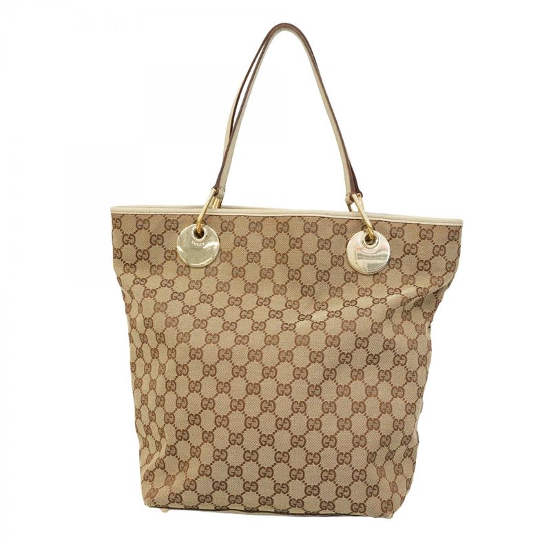 Gucci Tote Bag GG Canvas 120836 Canvas Brown Chien Pan Gold Hardware Women's