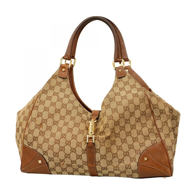 Gucci Handbag GG Canvas New Jackie 124404 Canvas Brown Beige Gold Hardware