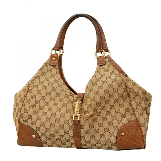 Gucci Handbag GG Canvas New Jackie 124404 Canvas Brown Beige Gold Hardware