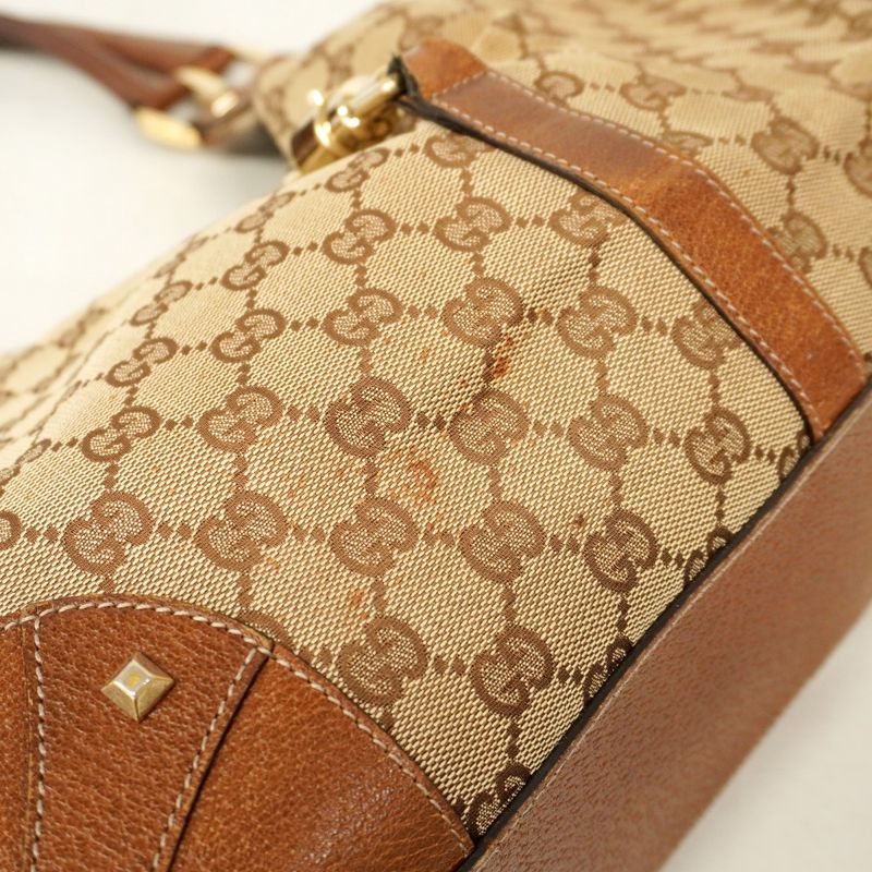 Gucci Handbag GG Canvas New Jackie 124404 Canvas Brown Beige Gold Hardware