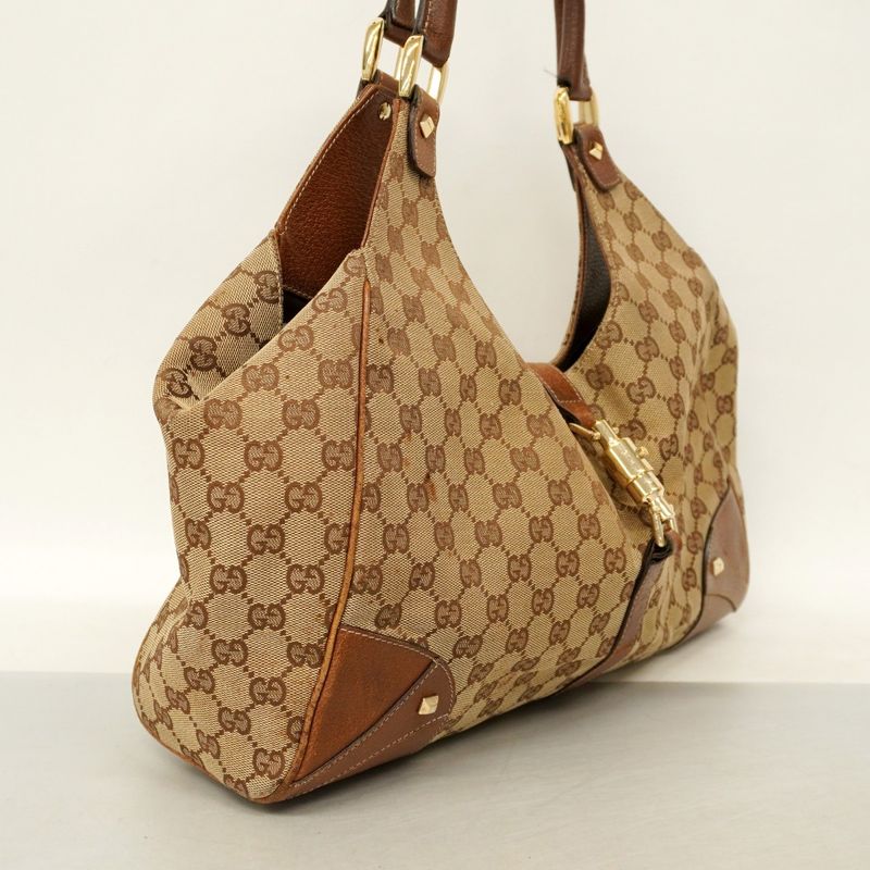 Gucci Handbag GG Canvas New Jackie 124404 Canvas Brown Beige Gold Hardware