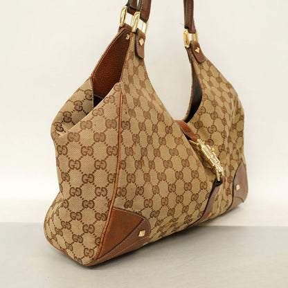 Gucci Handbag GG Canvas New Jackie 124404 Canvas Brown Beige Gold Hardware