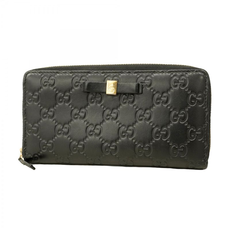 Gucci Long Wallet Guccissima 388680 Leather Black Gold Hardware Women's
