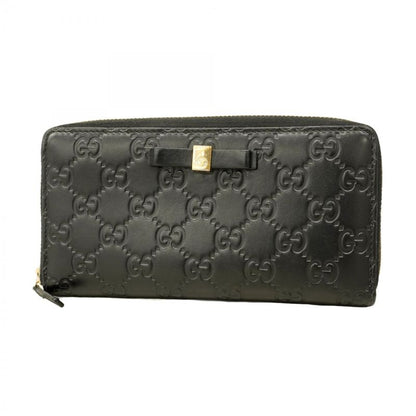 Gucci Long Wallet Guccissima 388680 Leather Black Gold Hardware Women's
