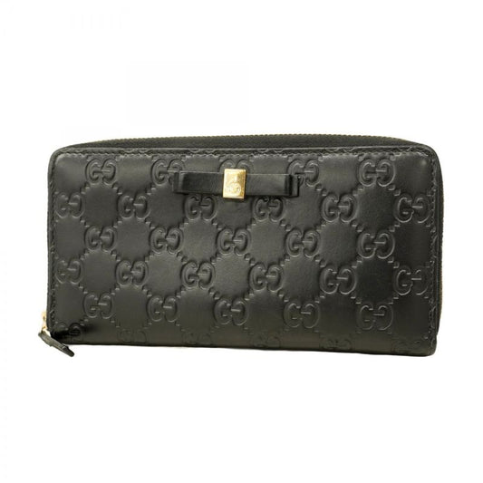 Gucci Long Wallet Guccissima 388680 Leather Black Gold Hardware Women's