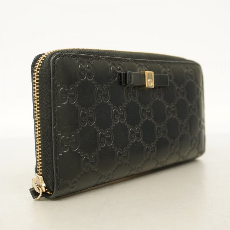 Gucci Long Wallet Guccissima 388680 Leather Black Gold Hardware Women's