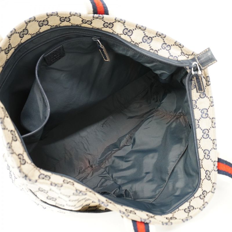 Gucci Tote Bag GG Canvas 155524 Canvas Navy Silver Hardware Women's