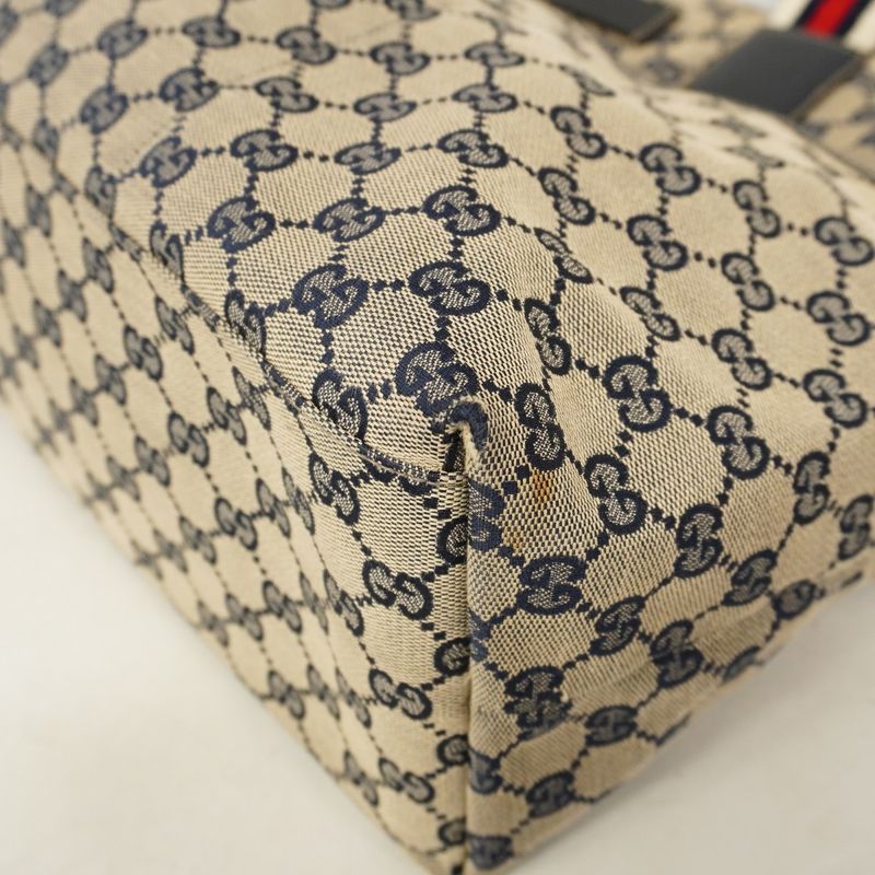 Gucci Tote Bag GG Canvas 155524 Canvas Navy Silver Hardware Women's