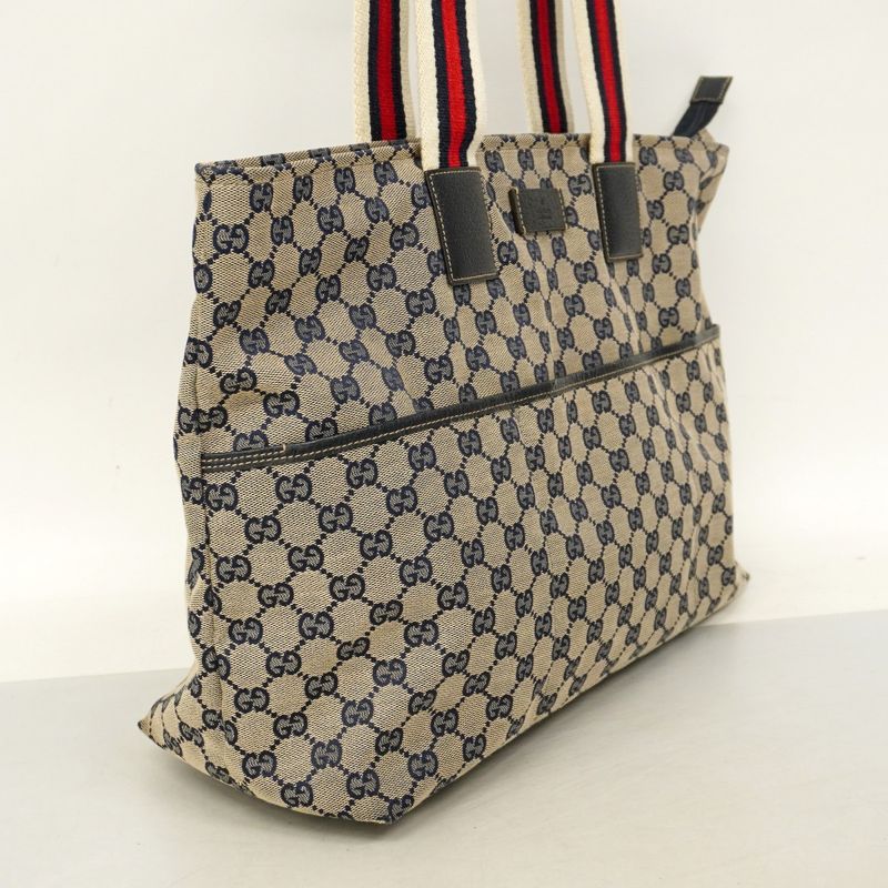 Gucci Tote Bag GG Canvas 155524 Canvas Navy Silver Hardware Women's
