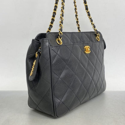 Chanel Shoulder Bag Matelasse Caviar Skin Black Gold Hardware Women
