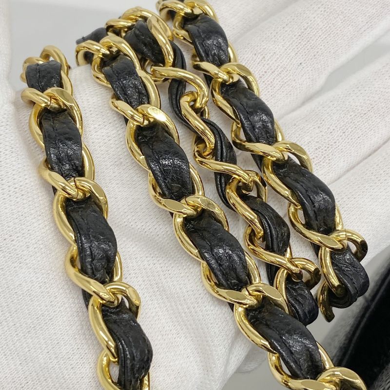 Chanel Shoulder Bag Matelasse Caviar Skin Black Gold Hardware Women