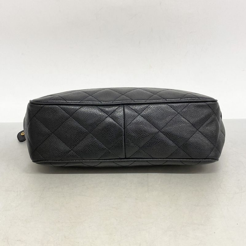 Chanel Shoulder Bag Matelasse Caviar Skin Black Gold Hardware Women