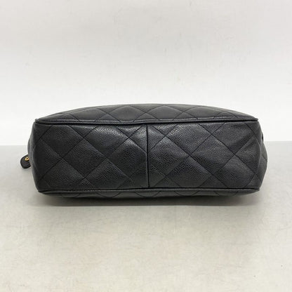 Chanel Shoulder Bag Matelasse Caviar Skin Black Gold Hardware Women