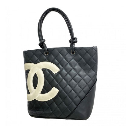 Chanel Tote Bag Cambon Lambskin Black Silver Hardware Women
