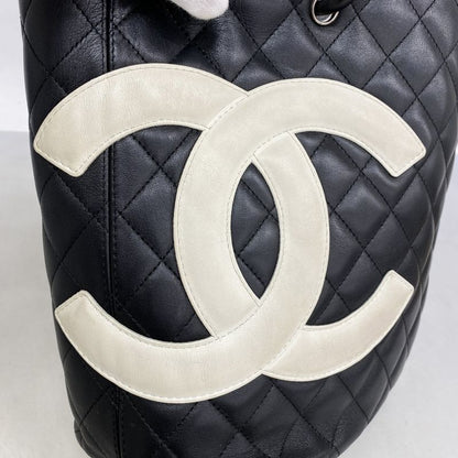 Chanel Tote Bag Cambon Lambskin Black Silver Hardware Women