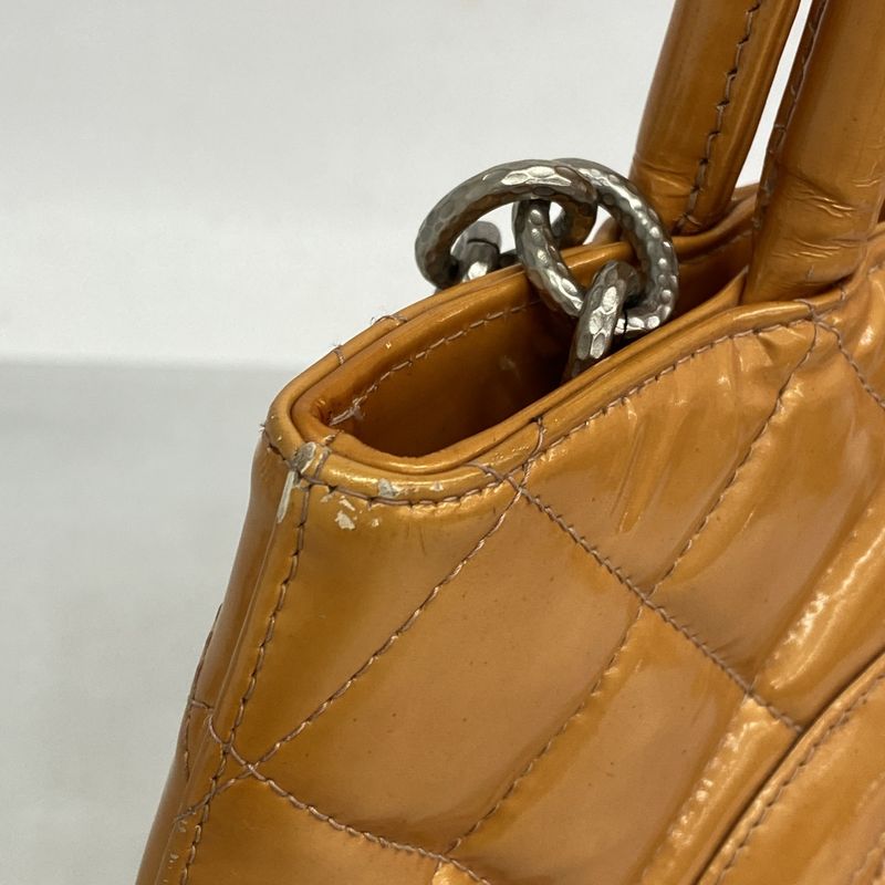 Chanel Tote Bag Reproduction Tote Patent Leather Orange Pink Silver Hardware