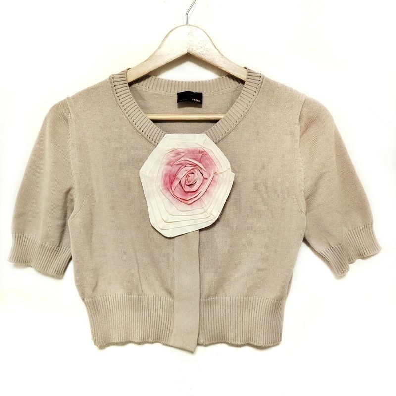 Fendi Cardigan Size 40 M Women's - Beige X Pink X White Short Sleeve