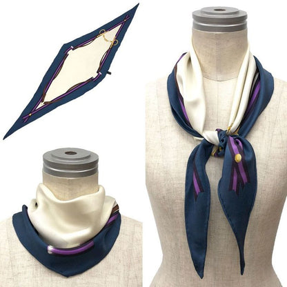 Gucci Scarf Carre Diamond Bit Pattern Silk Ivory X Navy Aq12367