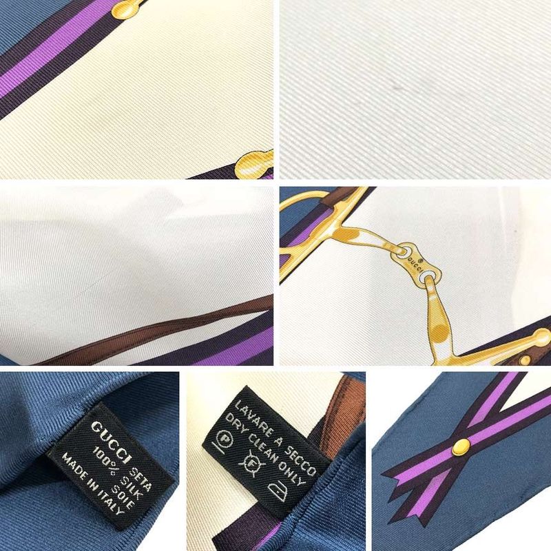 Gucci Scarf Carre Diamond Bit Pattern Silk Ivory X Navy Aq12367