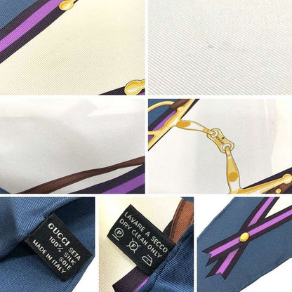Gucci Scarf Carre Diamond Bit Pattern Silk Ivory X Navy Aq12367