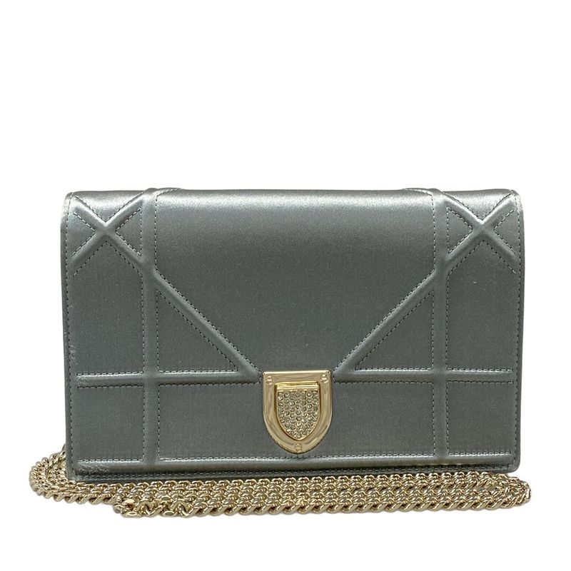 Dior Christian Dior Wallet Diorama S03280sfe Blue Gray Chain Wallet