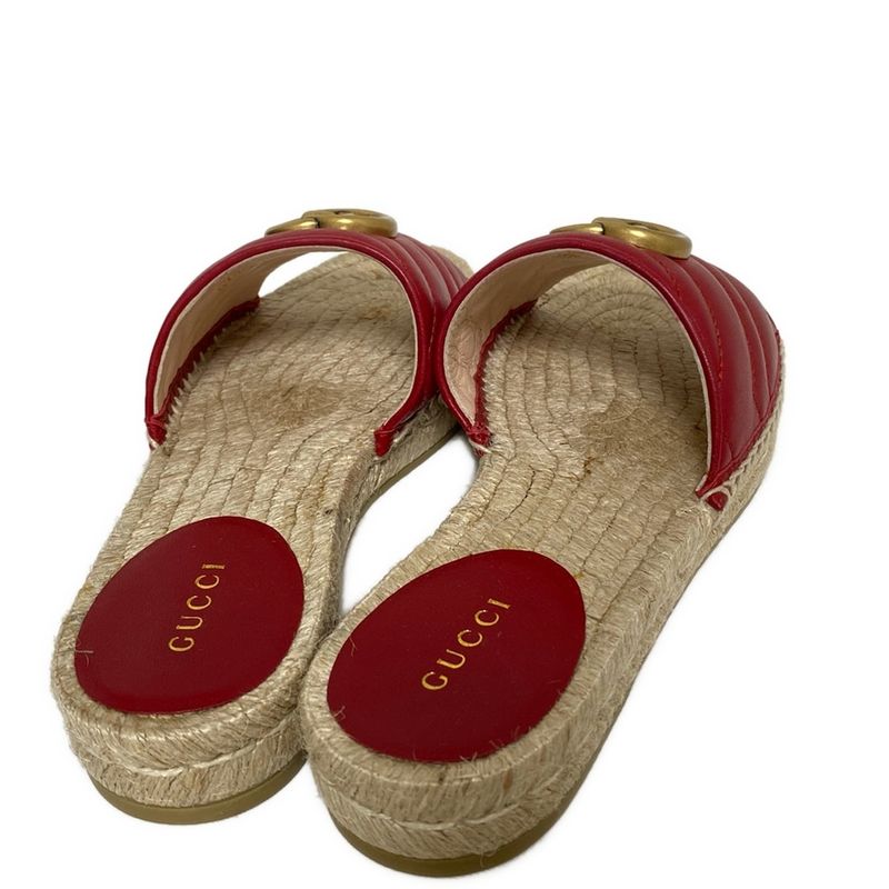Gucci Sandals 35 Women's - 573028 Red Double G Quilted Espadrilles Leather