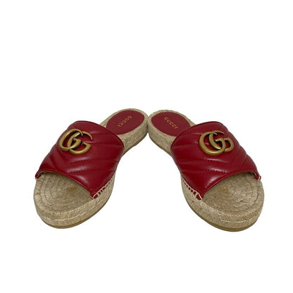 Gucci Sandals 35 Women's - 573028 Red Double G Quilted Espadrilles Leather
