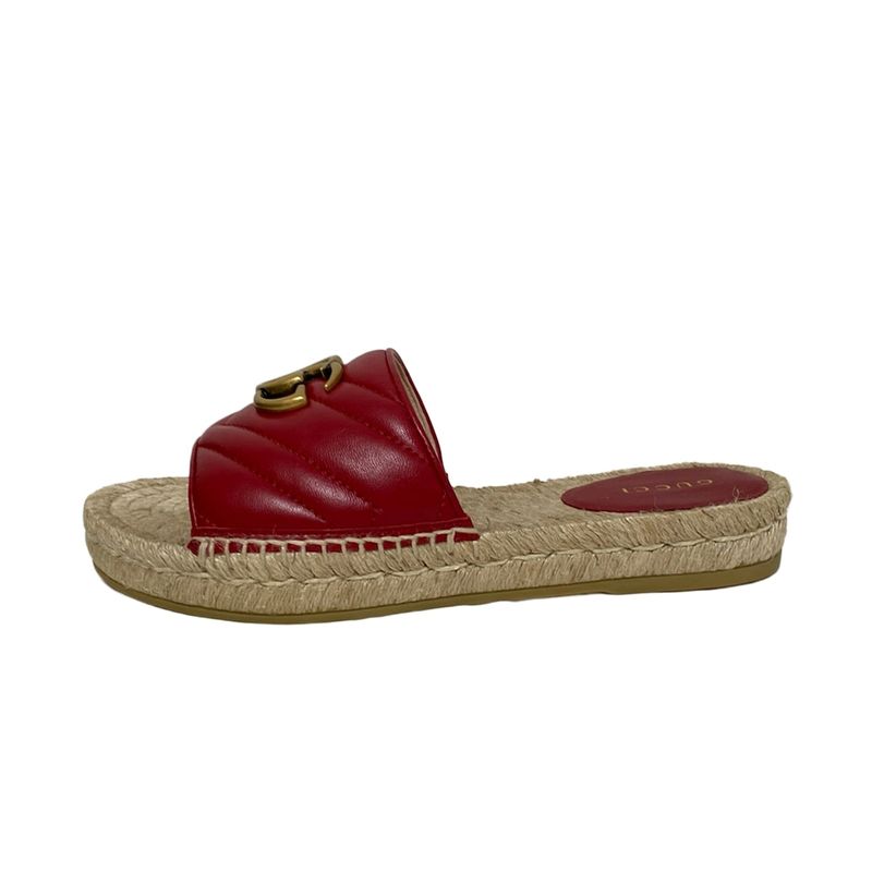 Gucci Sandals 35 Women's - 573028 Red Double G Quilted Espadrilles Leather