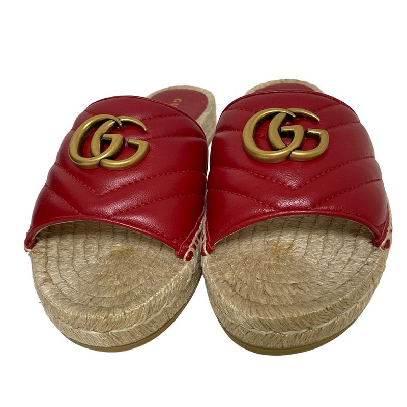Gucci Sandals 35 Women's - 573028 Red Double G Quilted Espadrilles Leather