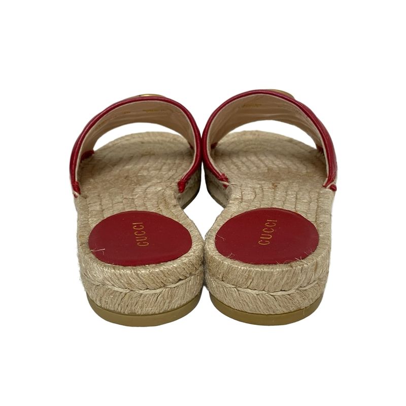 Gucci Sandals 35 Women's - 573028 Red Double G Quilted Espadrilles Leather