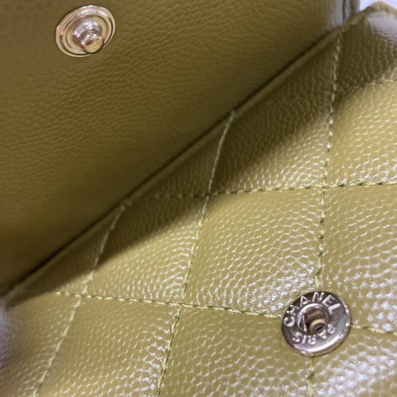 Chanel Trifold Wallet Matelasse Khaki Rhinestone Coco Mark Gold Hardware