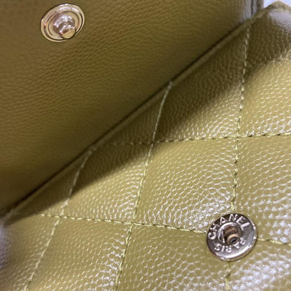 Chanel Trifold Wallet Matelasse Khaki Rhinestone Coco Mark Gold Hardware