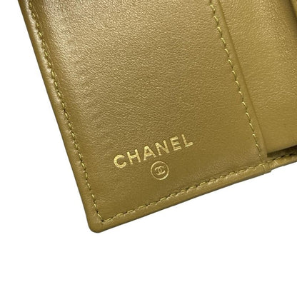Chanel Trifold Wallet Matelasse Khaki Rhinestone Coco Mark Gold Hardware