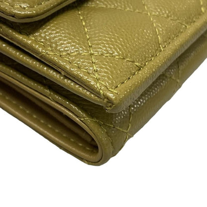 Chanel Trifold Wallet Matelasse Khaki Rhinestone Coco Mark Gold Hardware